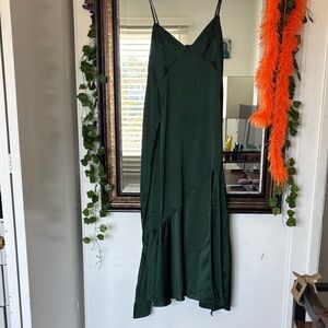 Chic Forest Green Maxi Dress with Spaghetti Straps